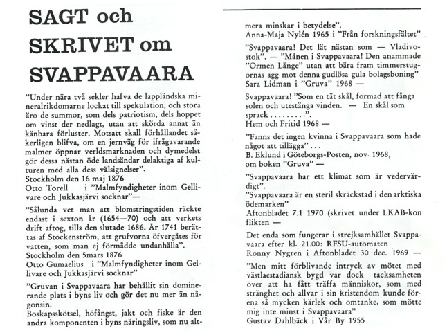 Sagt och skrivet om Svappavaara